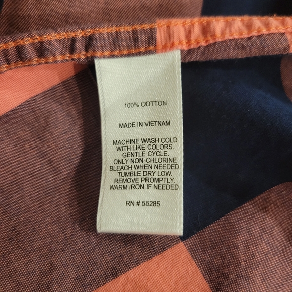 Express Mens Long Sleeve Button Down Salmon/Navy Plaid - Picture 3 of 3